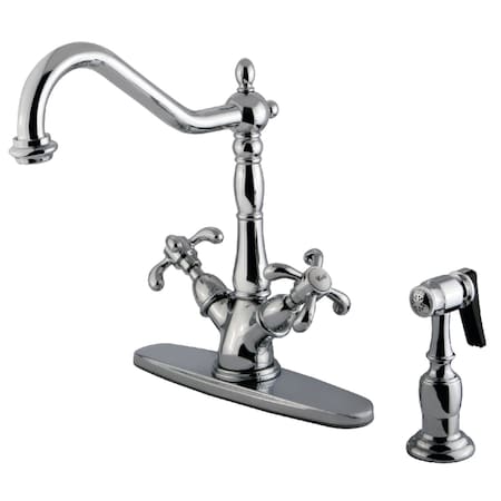 Kingston Brass French Country Mono Deck Mount Kitchen Faucet W/ Brass Sprayer, CP KS1231TXBS